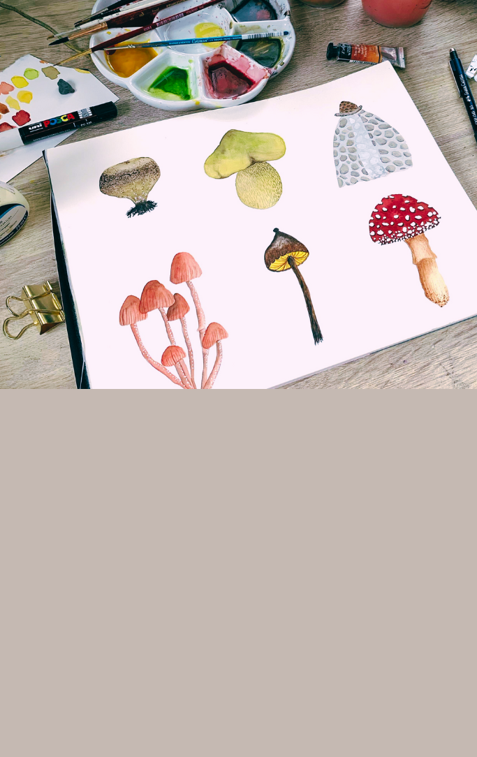 Watercolor mushroom painted on white paper