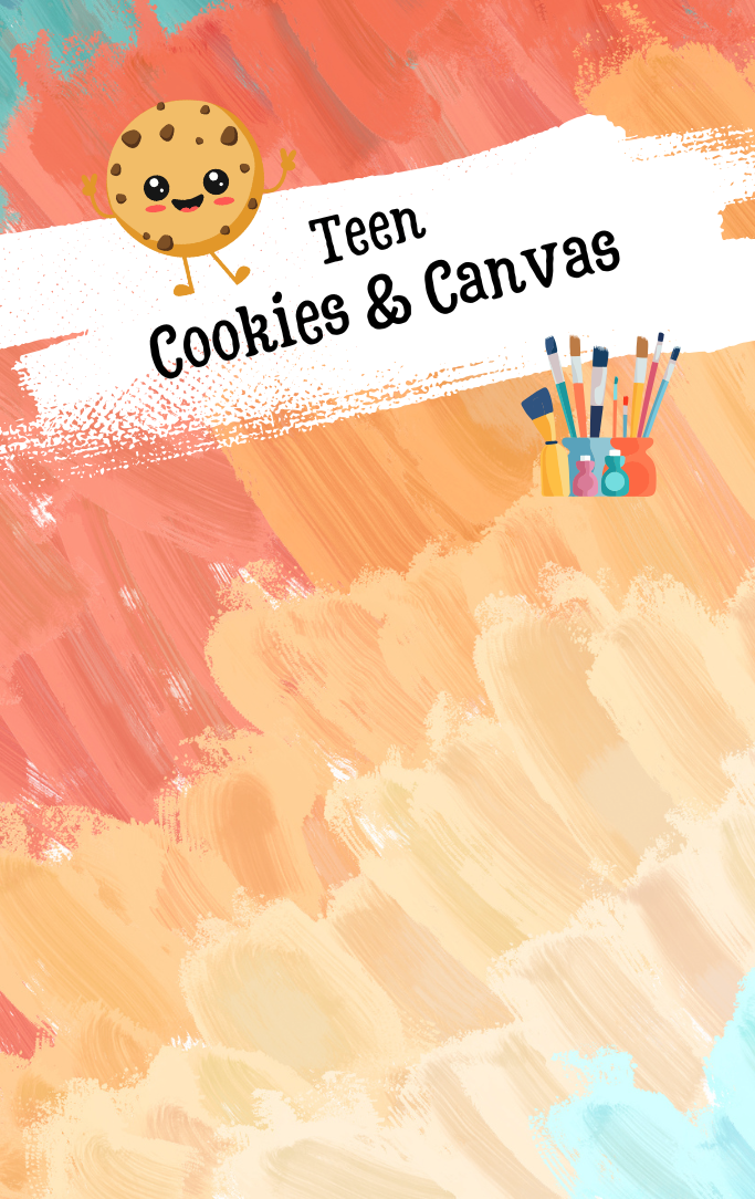 pastel painting with white swish and cartoon cookie