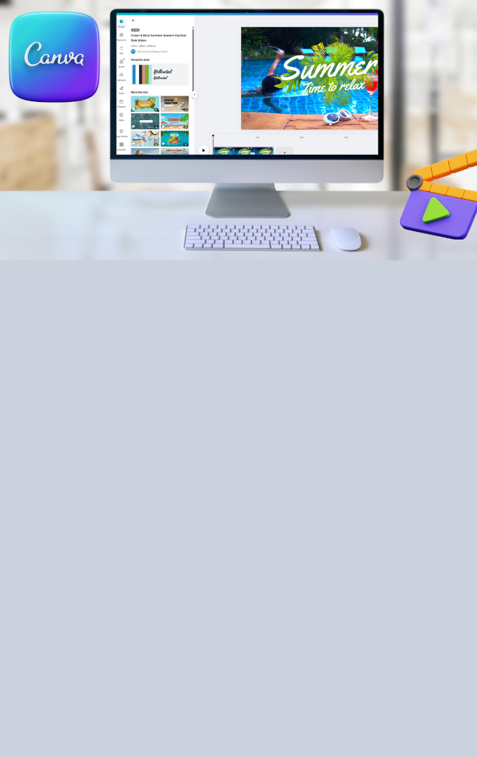 computer screen on desk with video editing interface