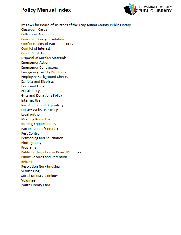 Policy Manual Index on white background.