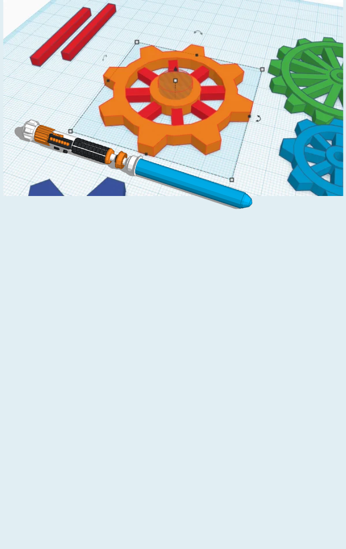 colorful gears and a lightsaber on blue graph background