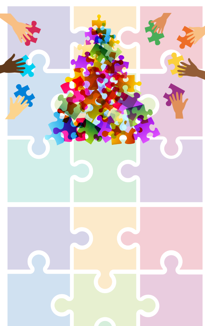 Puzzle pieces shaped like a christmas tree 