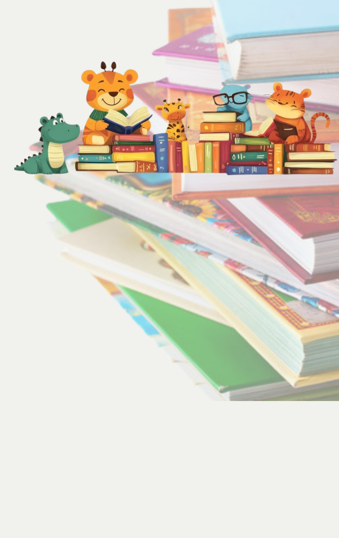 Children's books background with animals reading