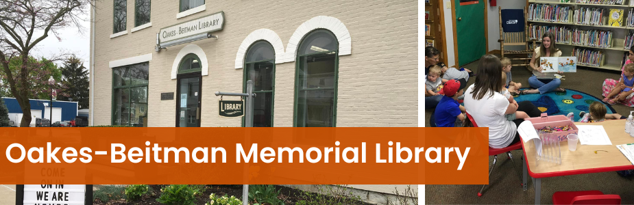 The front entrance of the Oakes-Beitman Memorial Library